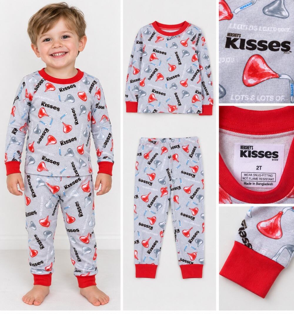 Hershey’s Kisses Toddler Pajama Set Size 2T Gray Red 2 Piece NWT